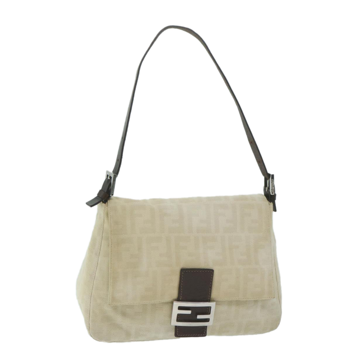 FENDI Zucca Canvas Mamma Baguette Shoulder Bag Beige 64596