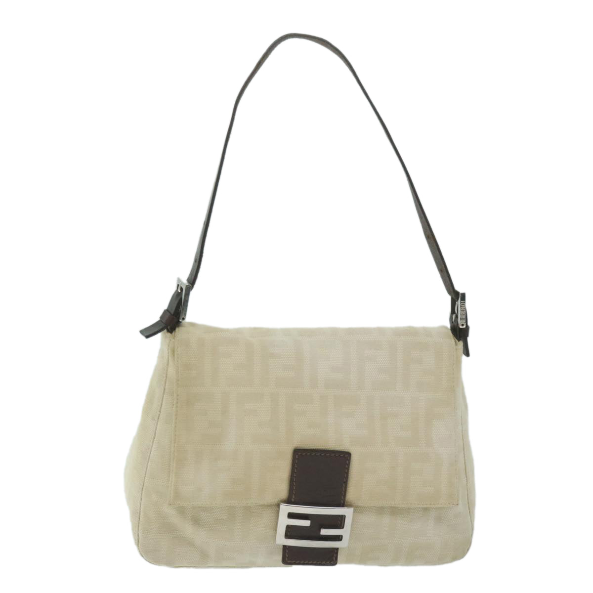 FENDI Zucca Canvas Mamma Baguette Shoulder Bag Beige 64596