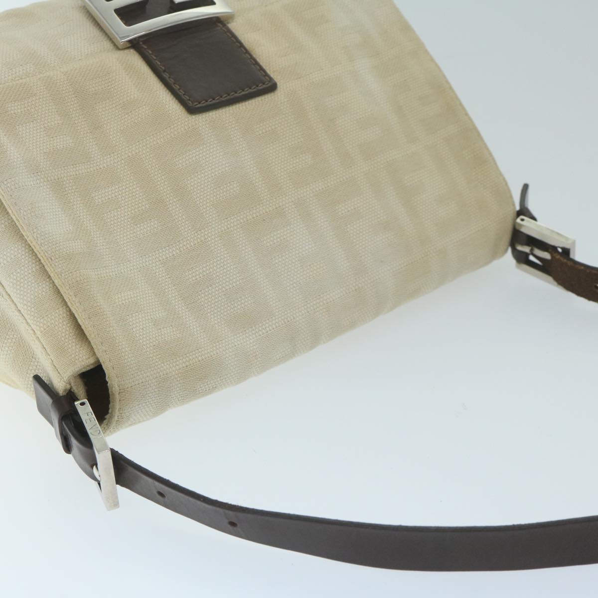 FENDI Zucca Canvas Mamma Baguette Shoulder Bag Beige 64596