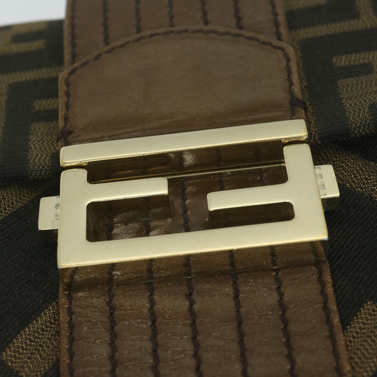 FENDI Zucca Canvas Chain Shoulder Bag Brown 64757A