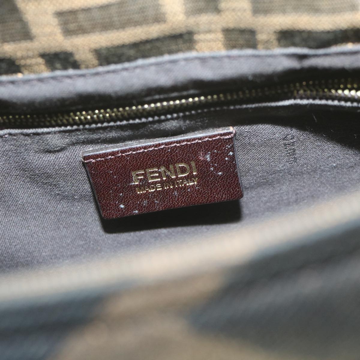 FENDI Zucca Canvas Chain Shoulder Bag Brown 64757A