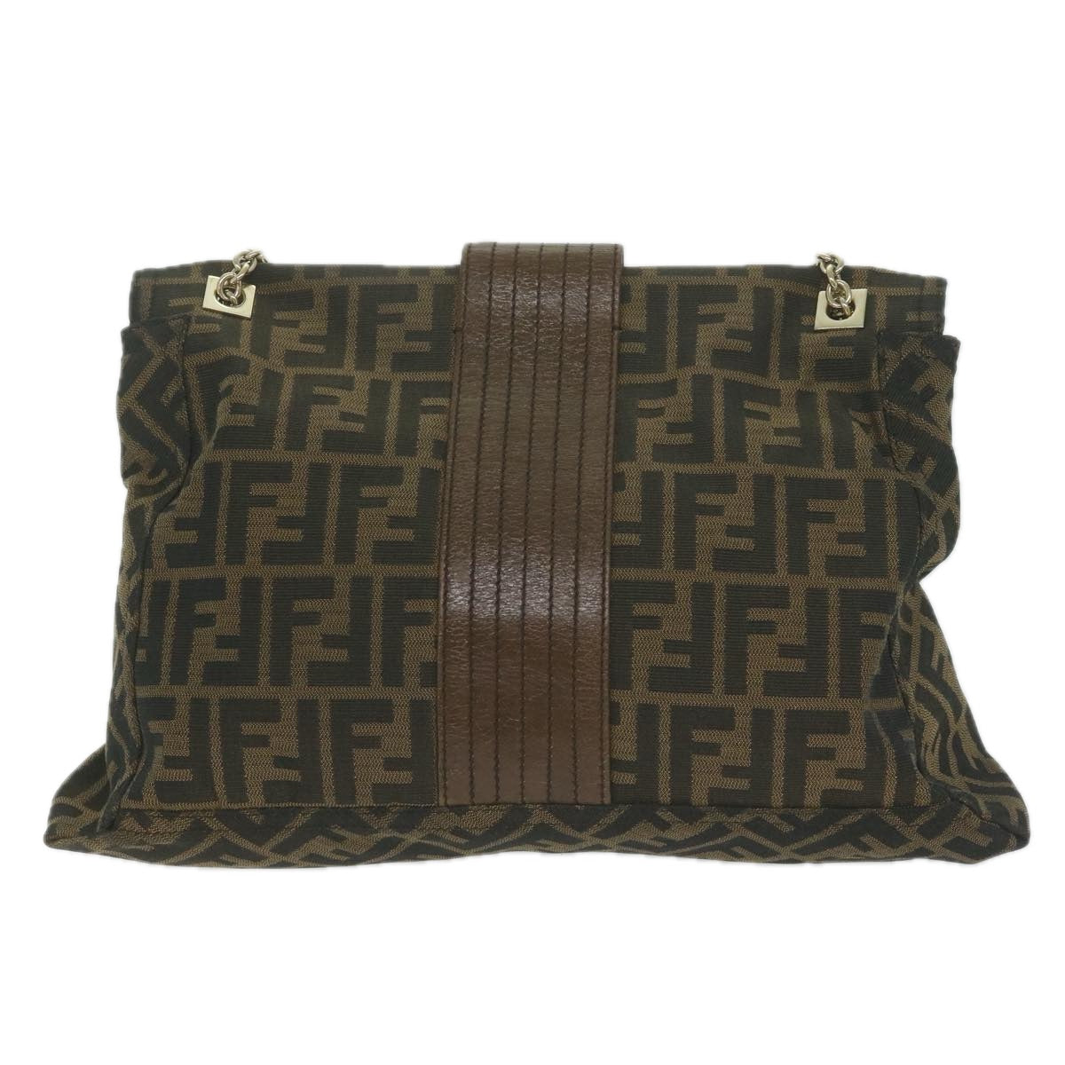 FENDI Zucca Canvas Chain Shoulder Bag Brown 64757A
