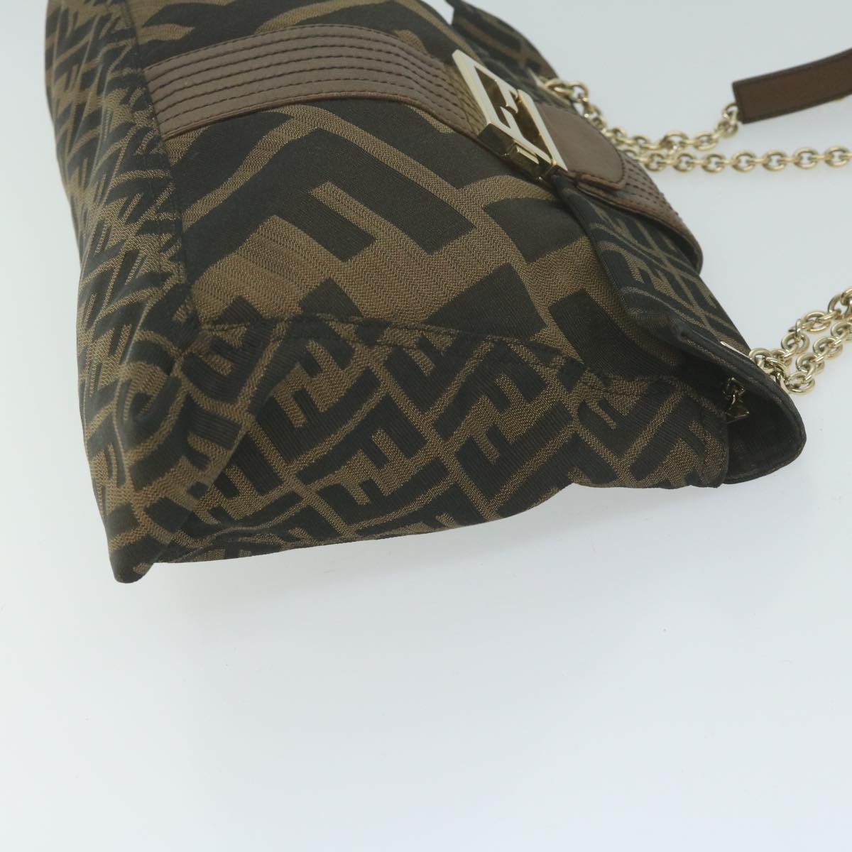 FENDI Zucca Canvas Chain Shoulder Bag Brown 64757A