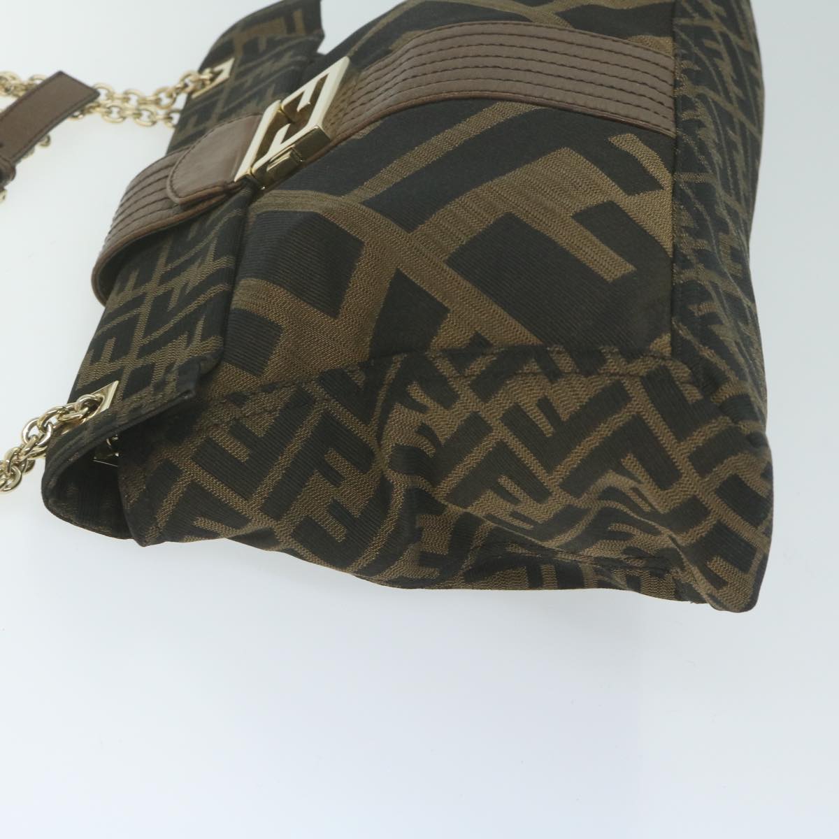 FENDI Zucca Canvas Chain Shoulder Bag Brown 64757A