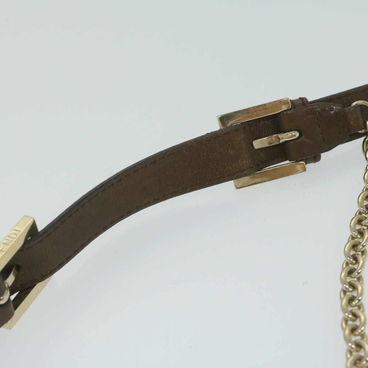 FENDI Zucca Canvas Chain Shoulder Bag Brown 64757A