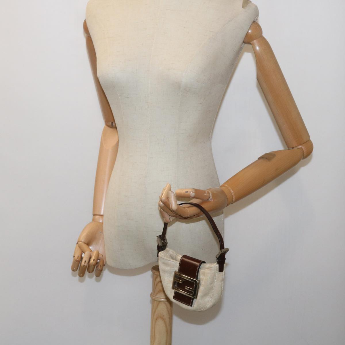 FENDI Zucca Canvas Mini Mamma Baguette Hand Bag Beige Brown 64795