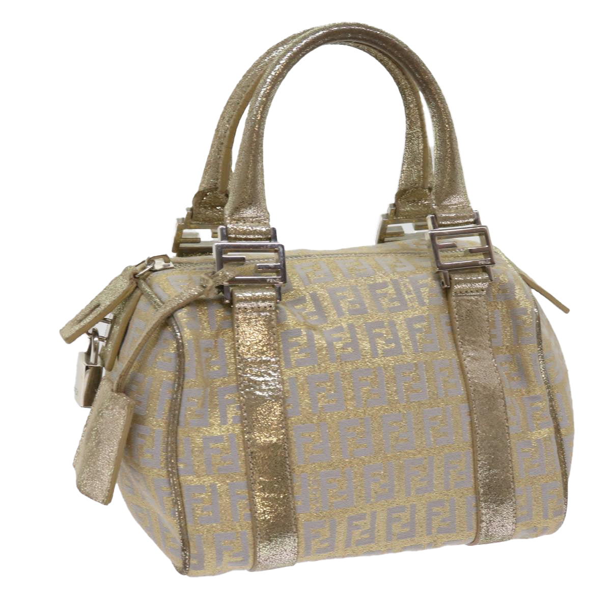 FENDI Zucchino Canvas Hand Bag Gold Silver 64797
