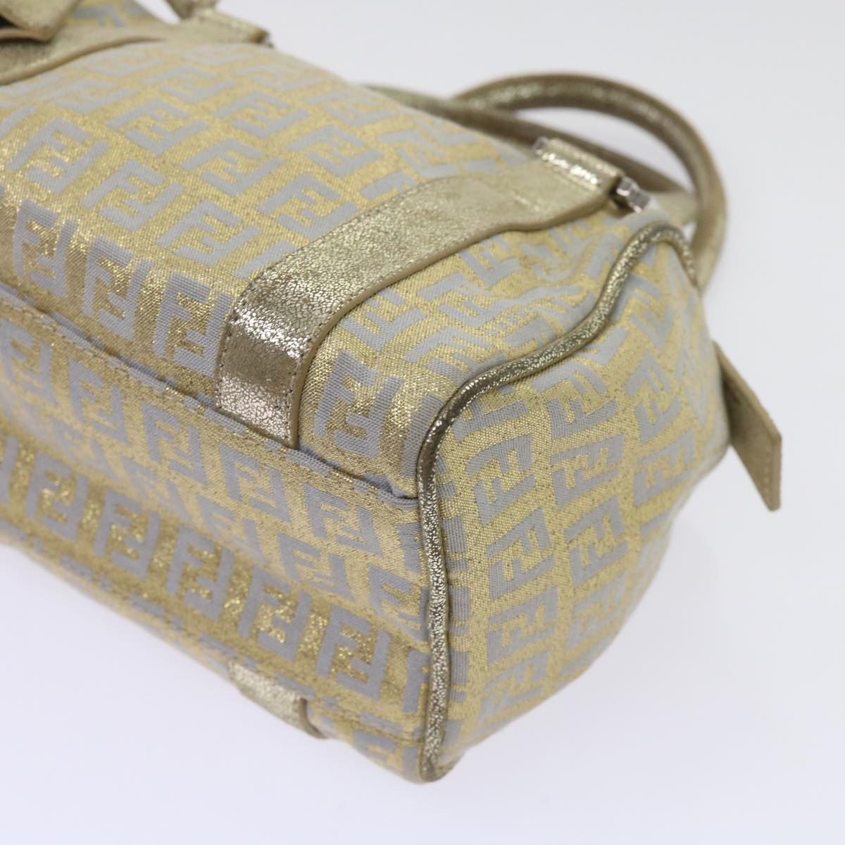 FENDI Zucchino Canvas Hand Bag Gold Silver 64797