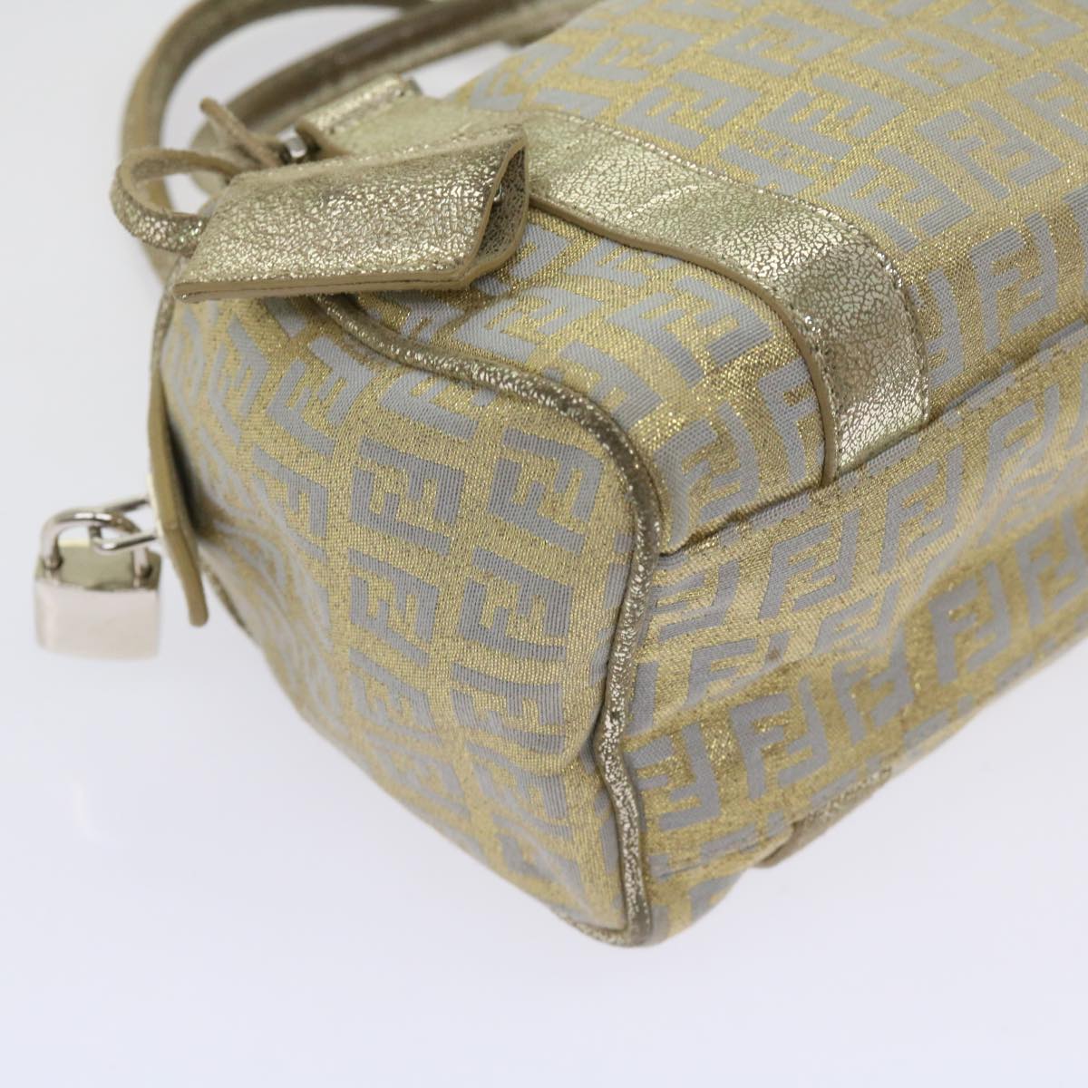 FENDI Zucchino Canvas Hand Bag Gold Silver 64797