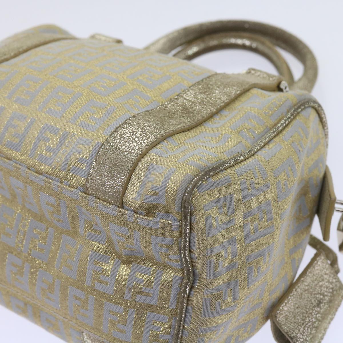 FENDI Zucchino Canvas Hand Bag Gold Silver 64797