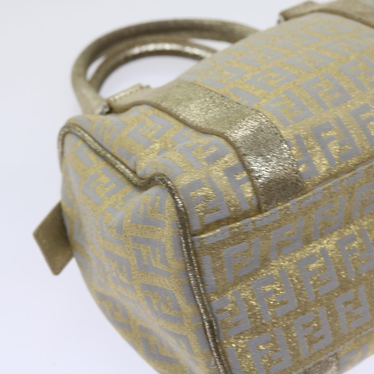 FENDI Zucchino Canvas Hand Bag Gold Silver 64797