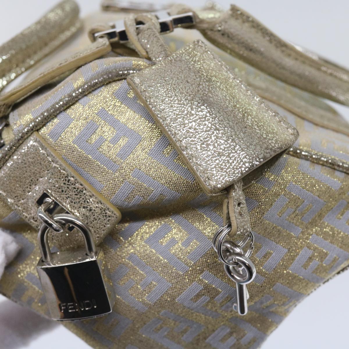 FENDI Zucchino Canvas Hand Bag Gold Silver 64797