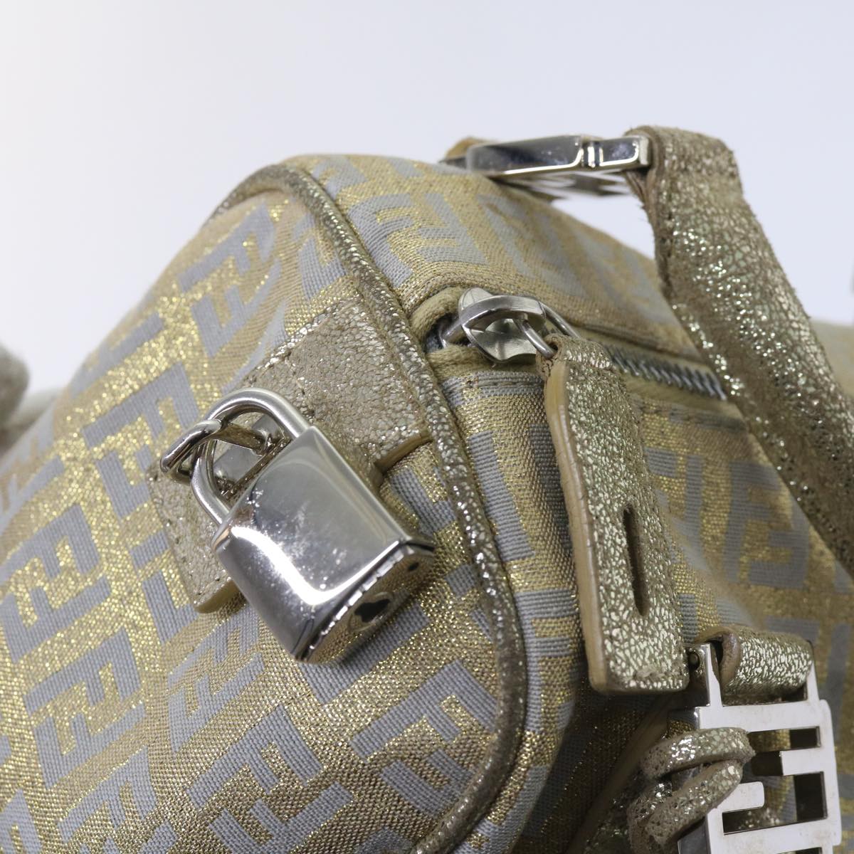 FENDI Zucchino Canvas Hand Bag Gold Silver 64797