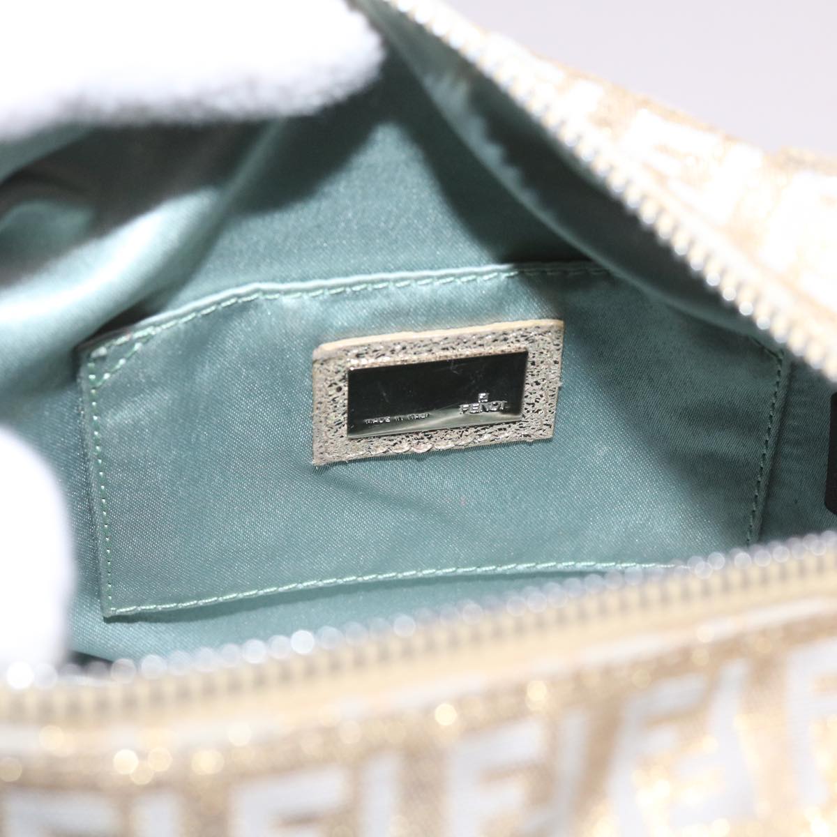 FENDI Zucchino Canvas Hand Bag Gold Silver 64797
