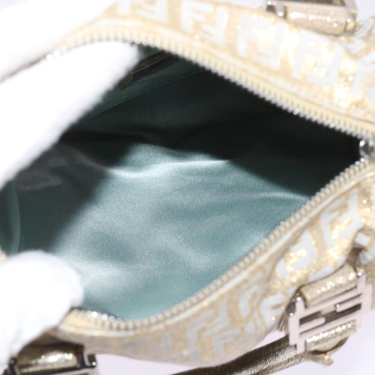 FENDI Zucchino Canvas Hand Bag Gold Silver 64797