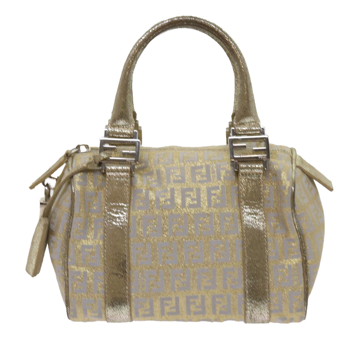 FENDI Zucchino Canvas Hand Bag Gold Silver 64797