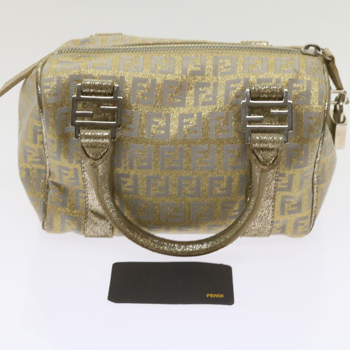 FENDI Zucchino Canvas Hand Bag Gold Silver 64797