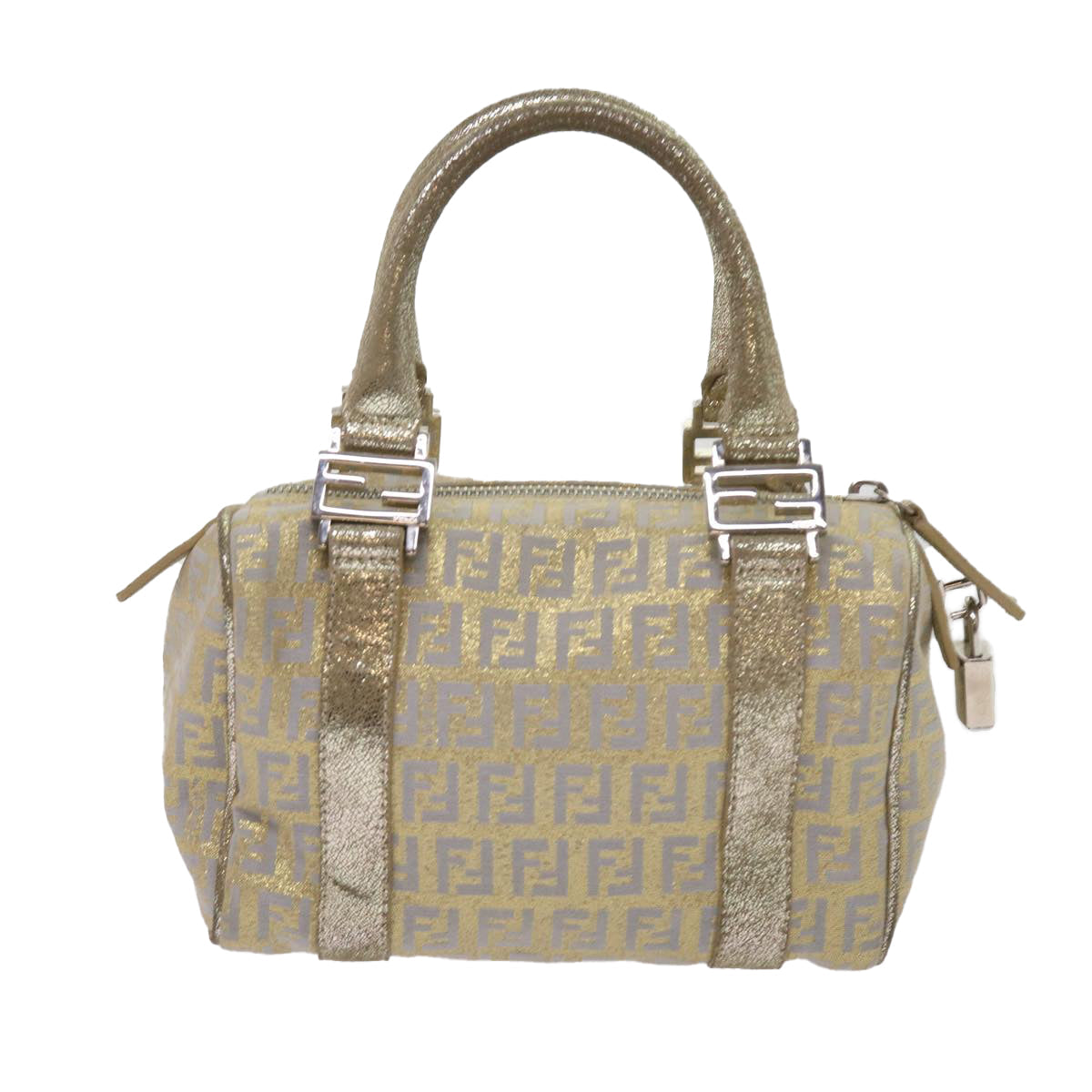 FENDI Zucchino Canvas Hand Bag Gold Silver 64797
