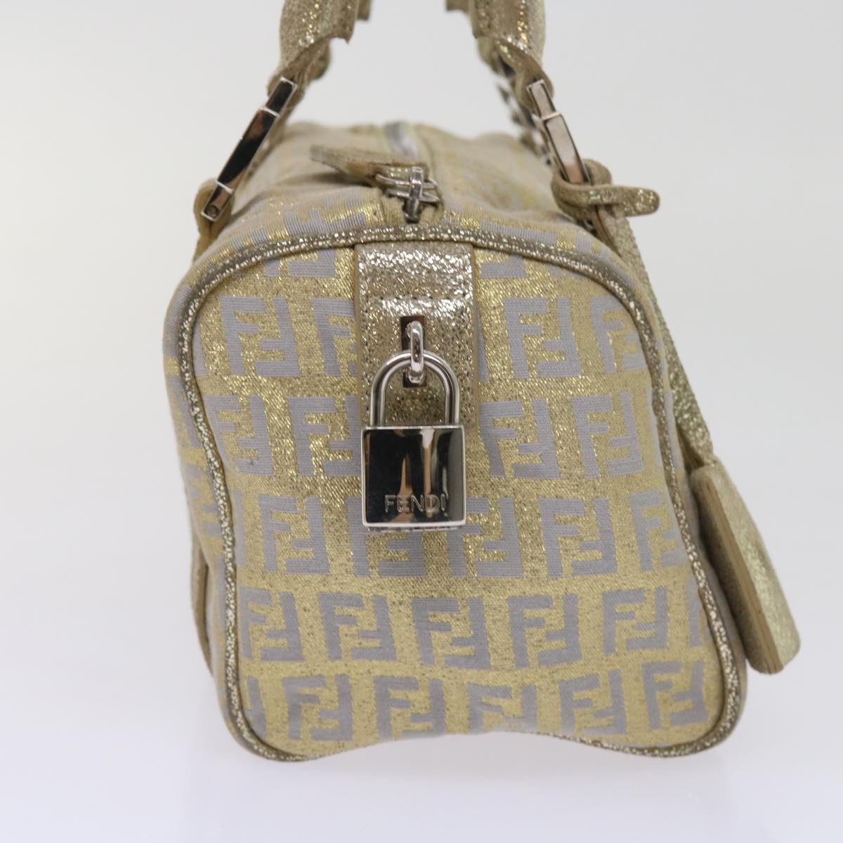FENDI Zucchino Canvas Hand Bag Gold Silver 64797