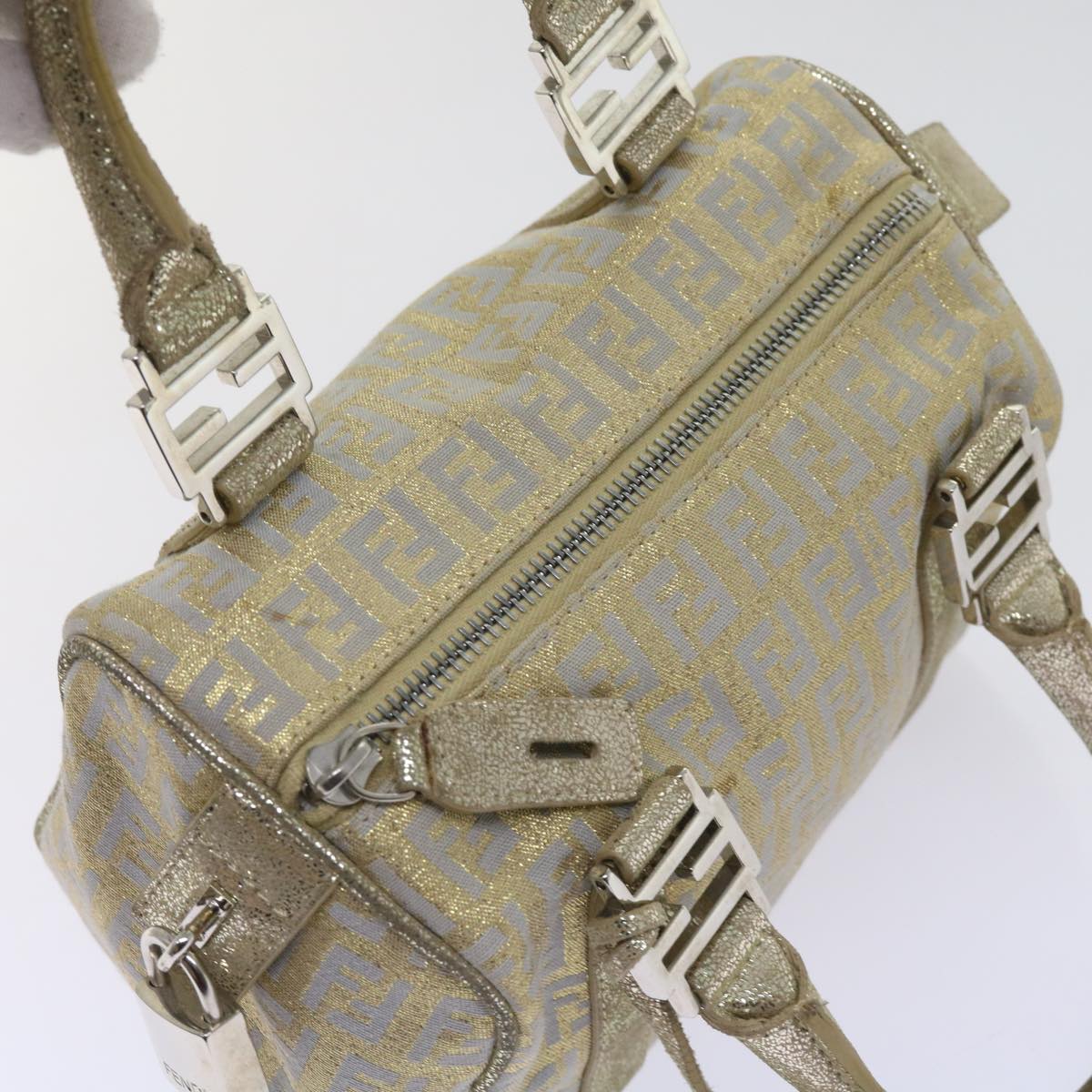 FENDI Zucchino Canvas Hand Bag Gold Silver 64797