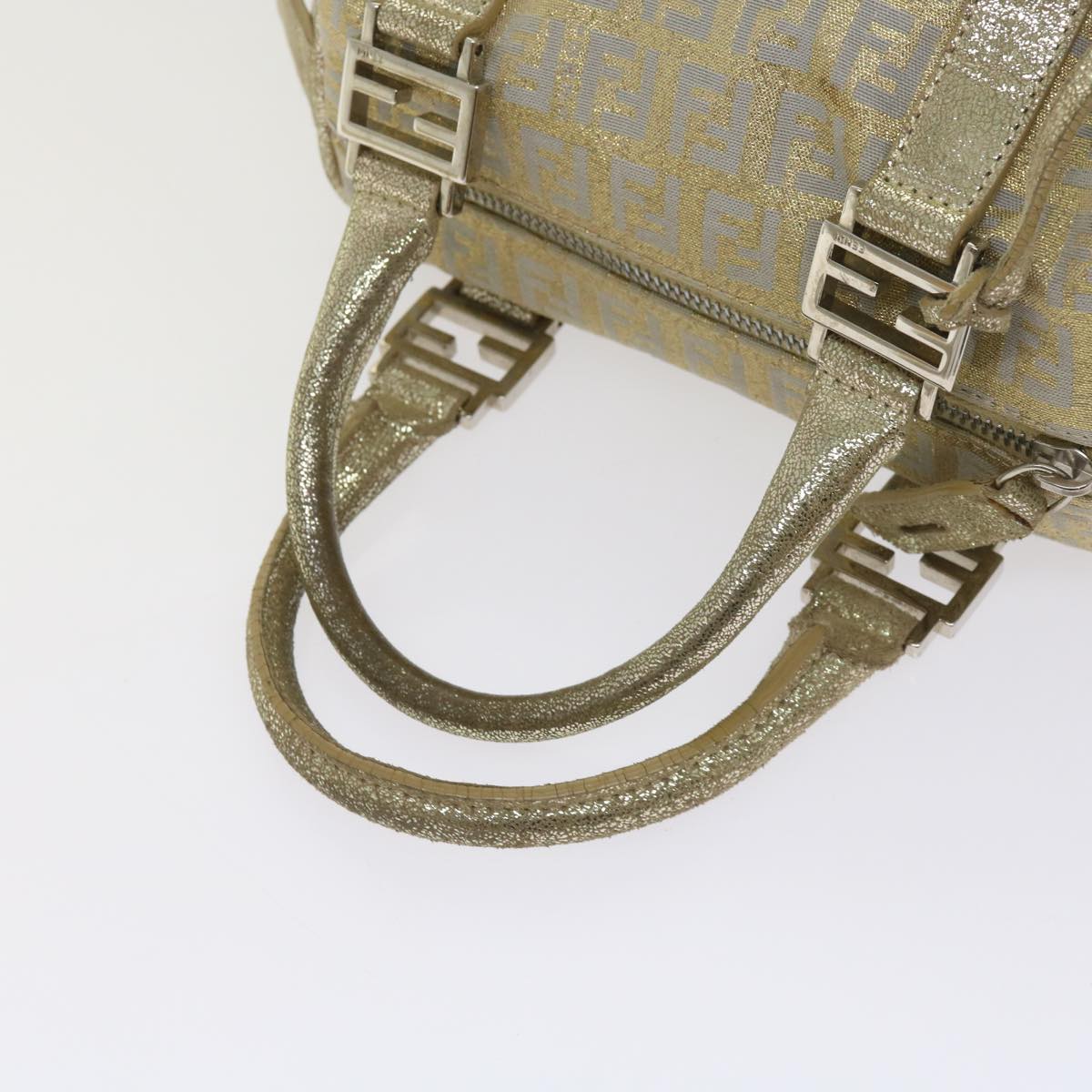 FENDI Zucchino Canvas Hand Bag Gold Silver 64797