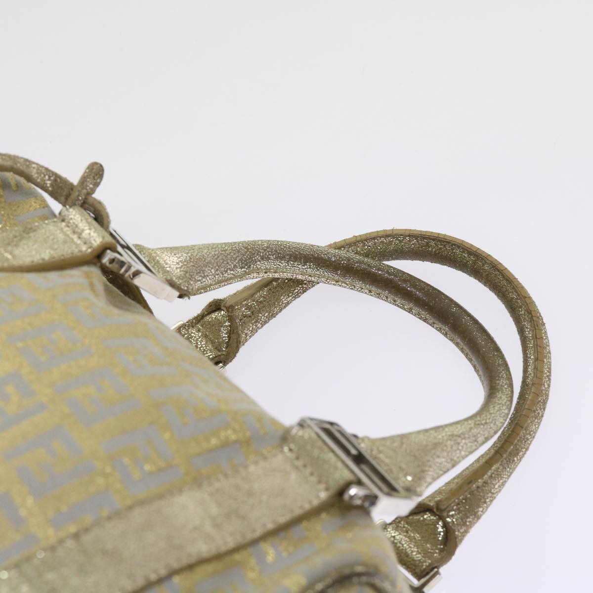 FENDI Zucchino Canvas Hand Bag Gold Silver 64797