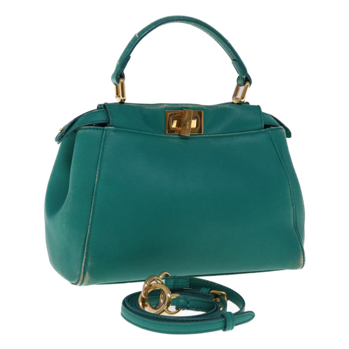 FENDI Micro Peek A Boo Hand Bag Leather Turquoise Blue 64807