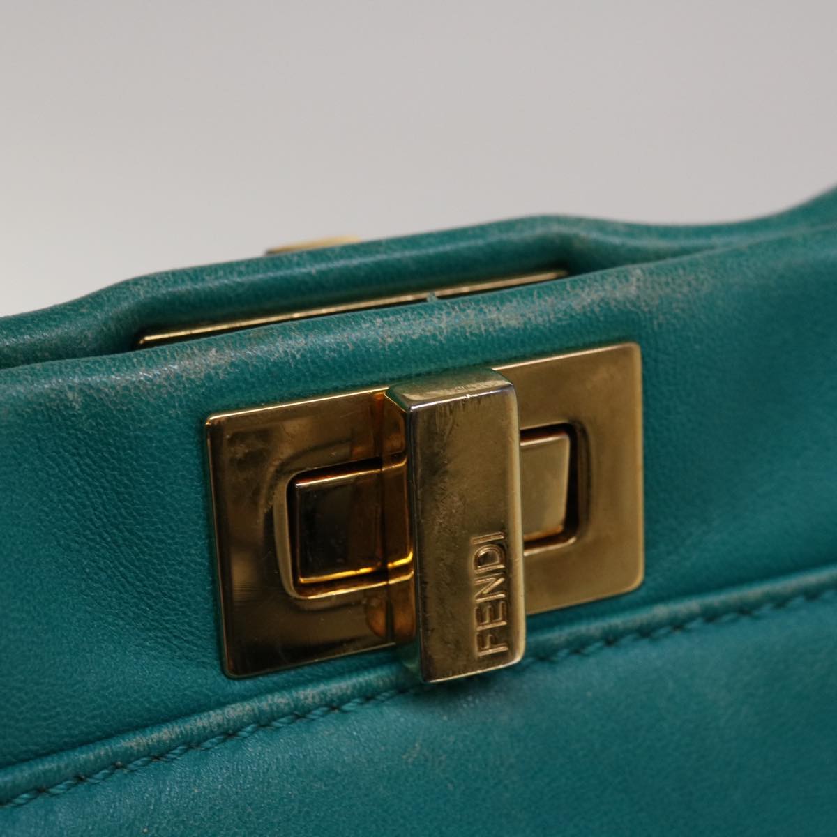 FENDI Micro Peek A Boo Hand Bag Leather Turquoise Blue 64807