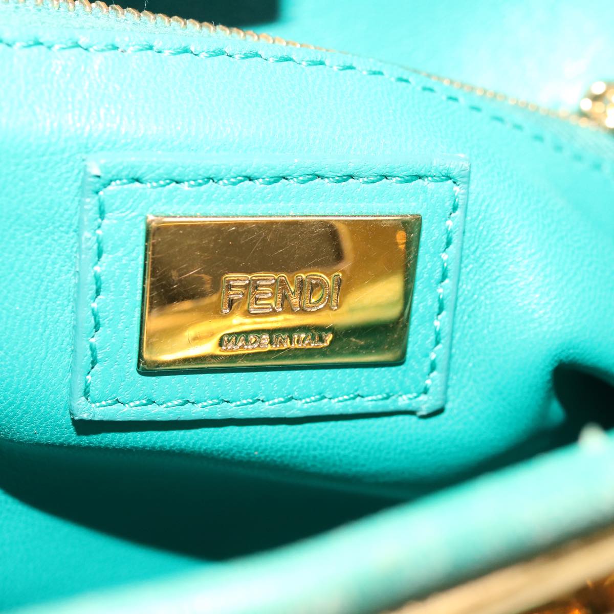 FENDI Micro Peek A Boo Hand Bag Leather Turquoise Blue 64807