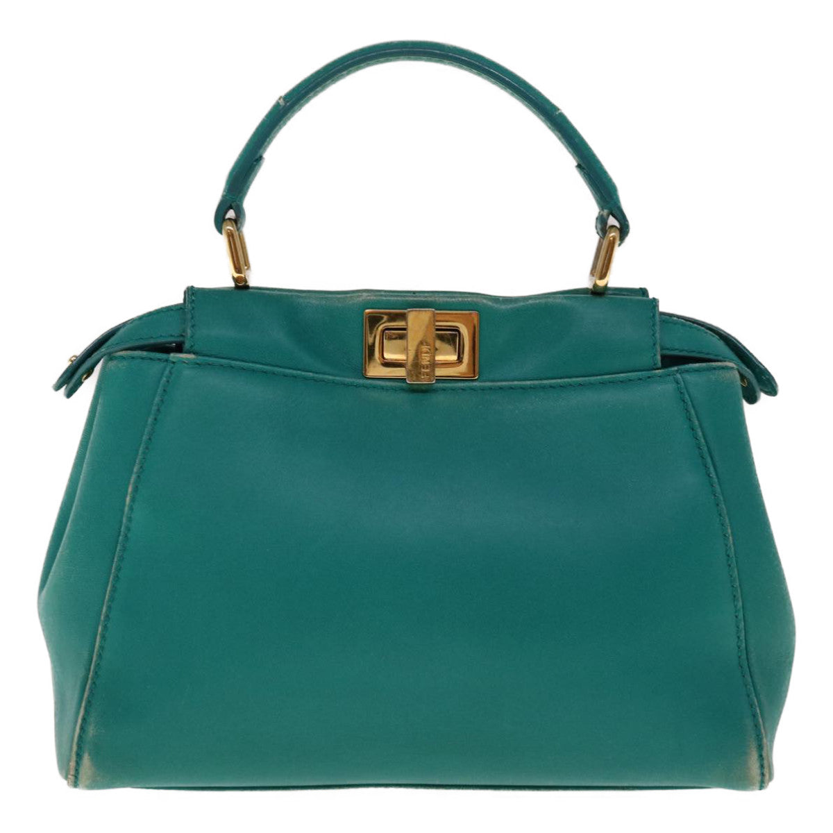 FENDI Micro Peek A Boo Hand Bag Leather Turquoise Blue 64807