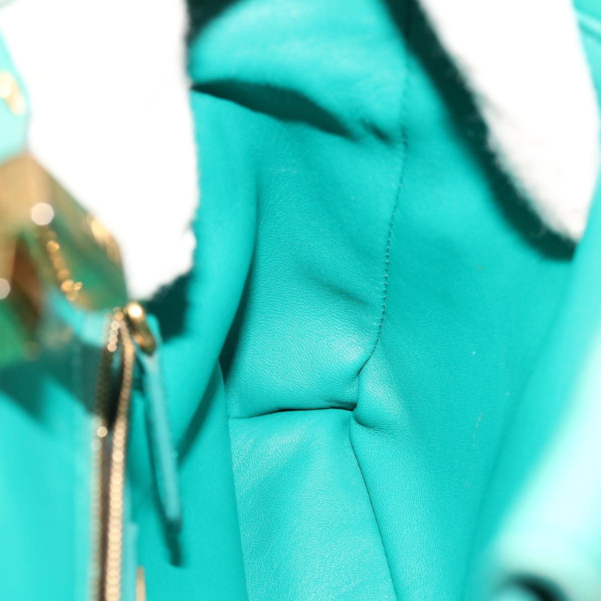 FENDI Micro Peek A Boo Hand Bag Leather Turquoise Blue 64807