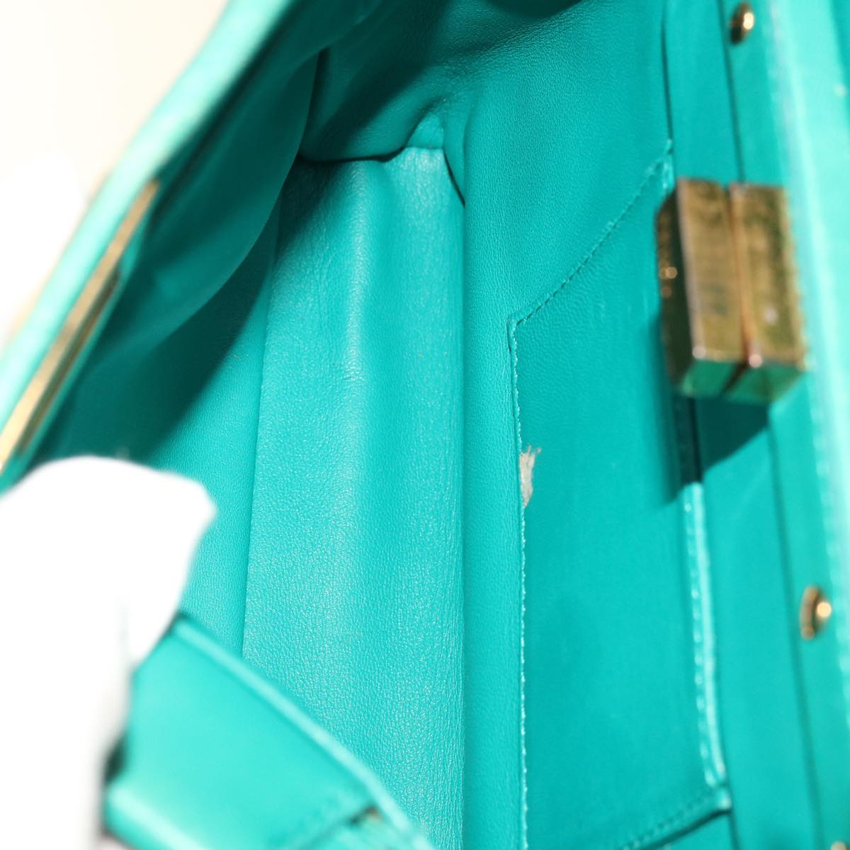 FENDI Micro Peek A Boo Hand Bag Leather Turquoise Blue 64807