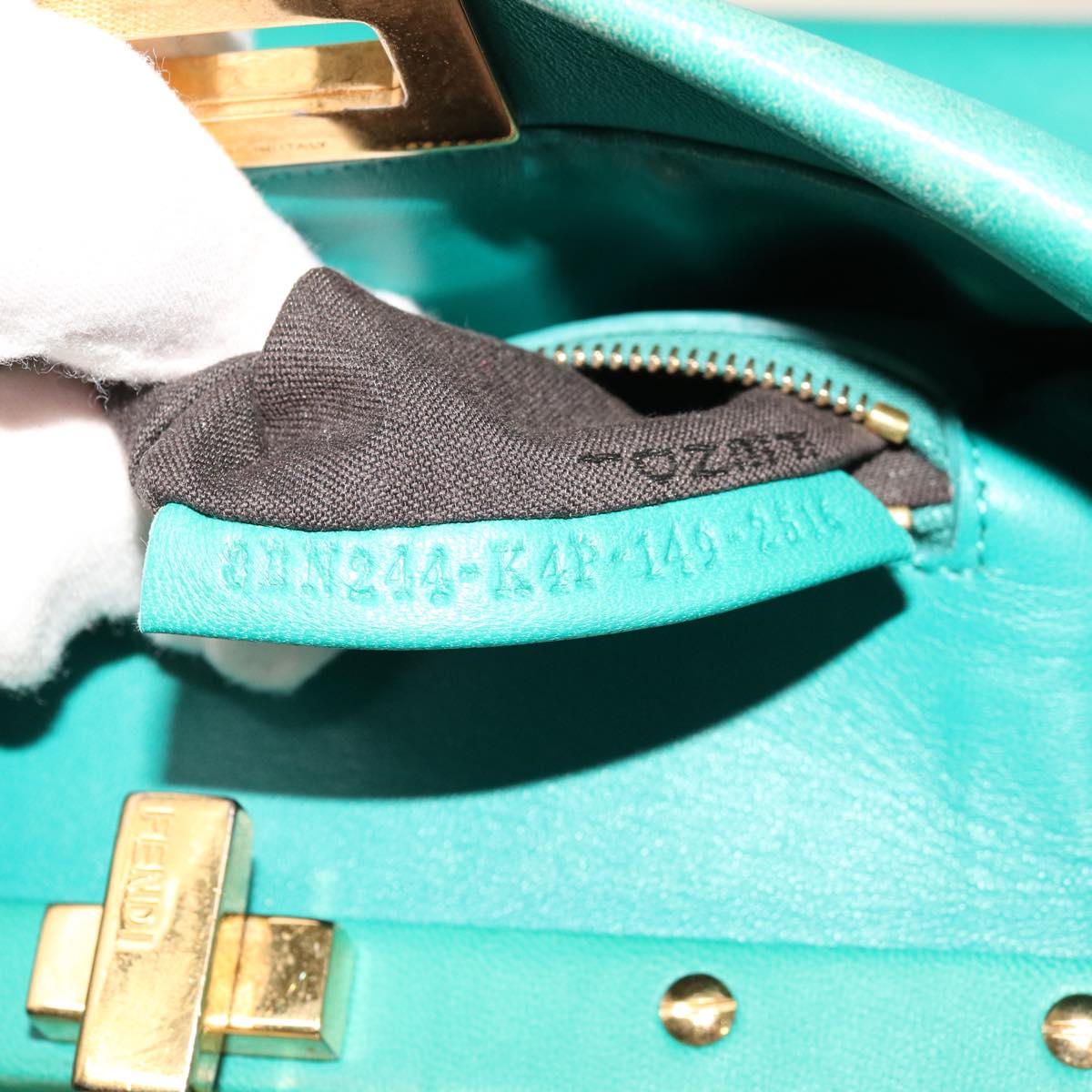 FENDI Micro Peek A Boo Hand Bag Leather Turquoise Blue 64807