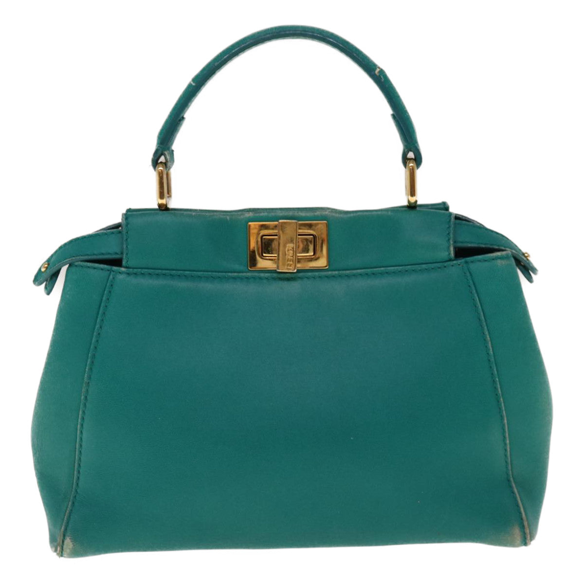 FENDI Micro Peek A Boo Hand Bag Leather Turquoise Blue 64807
