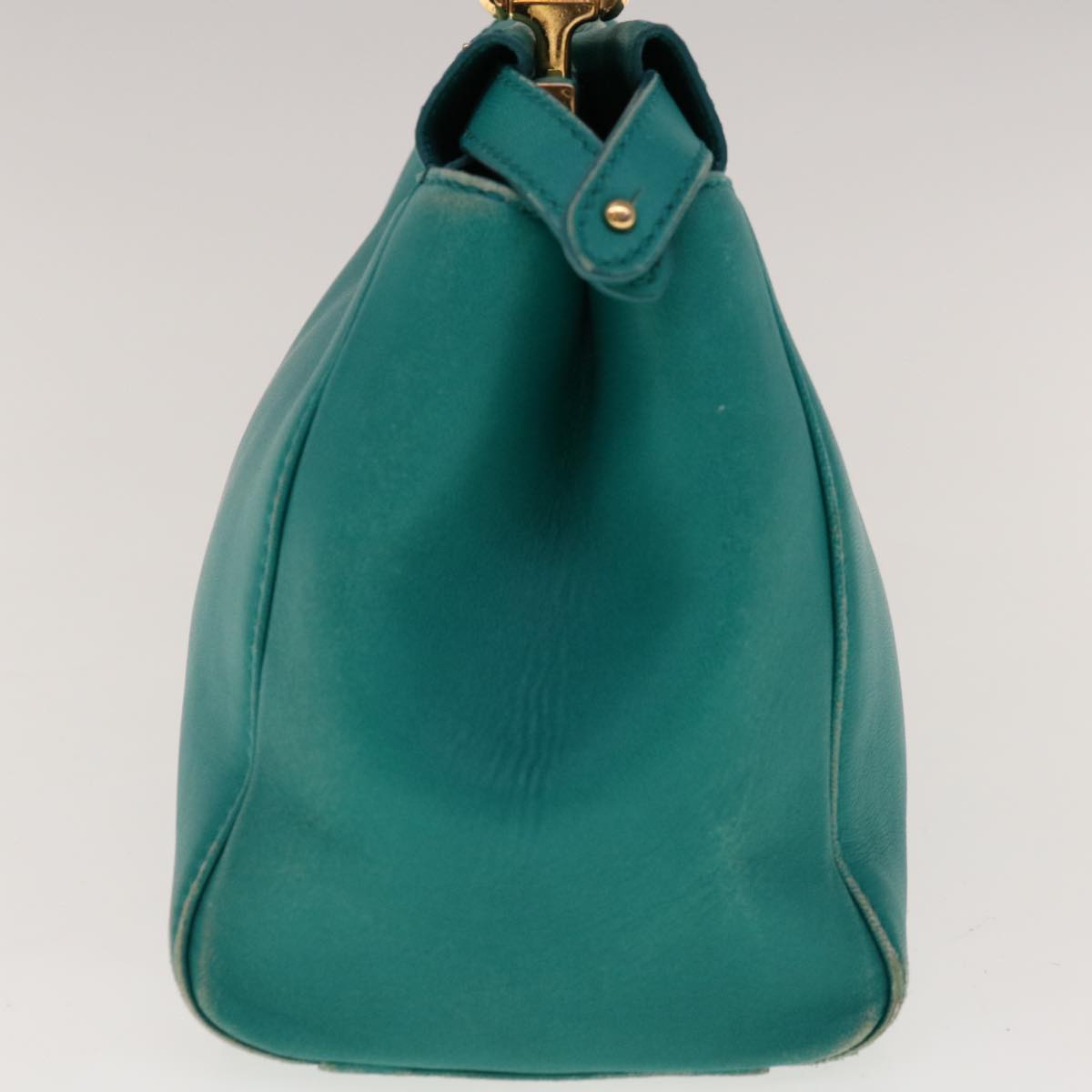 FENDI Micro Peek A Boo Hand Bag Leather Turquoise Blue 64807