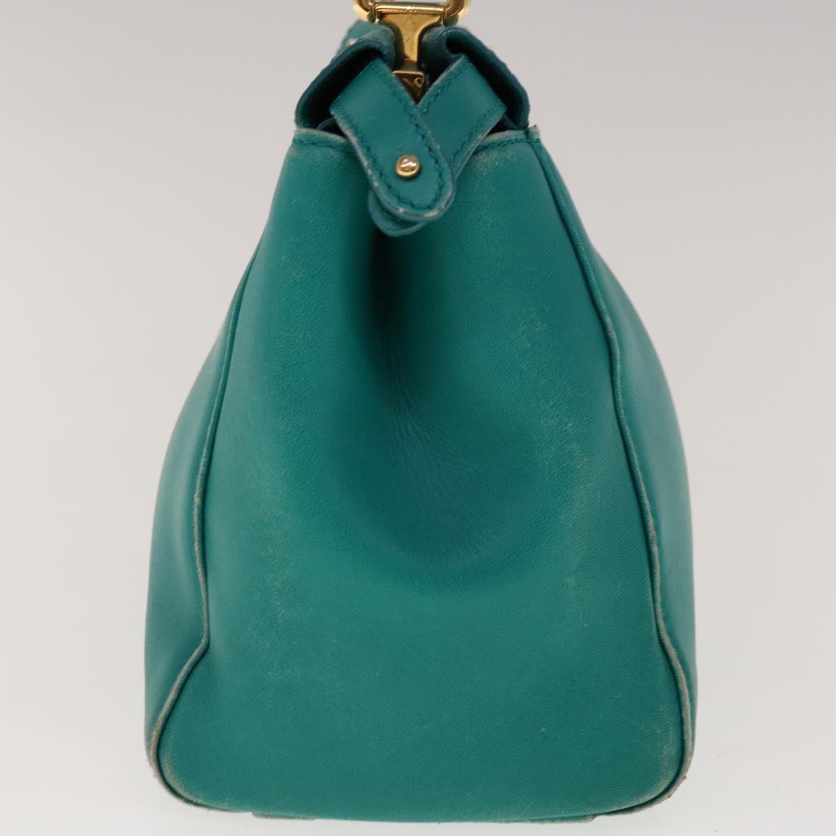 FENDI Micro Peek A Boo Hand Bag Leather Turquoise Blue 64807