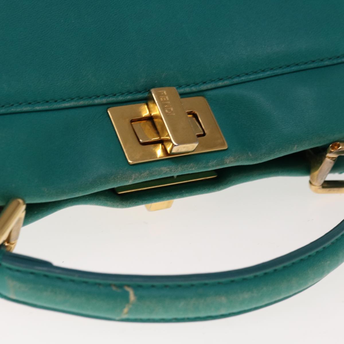 FENDI Micro Peek A Boo Hand Bag Leather Turquoise Blue 64807