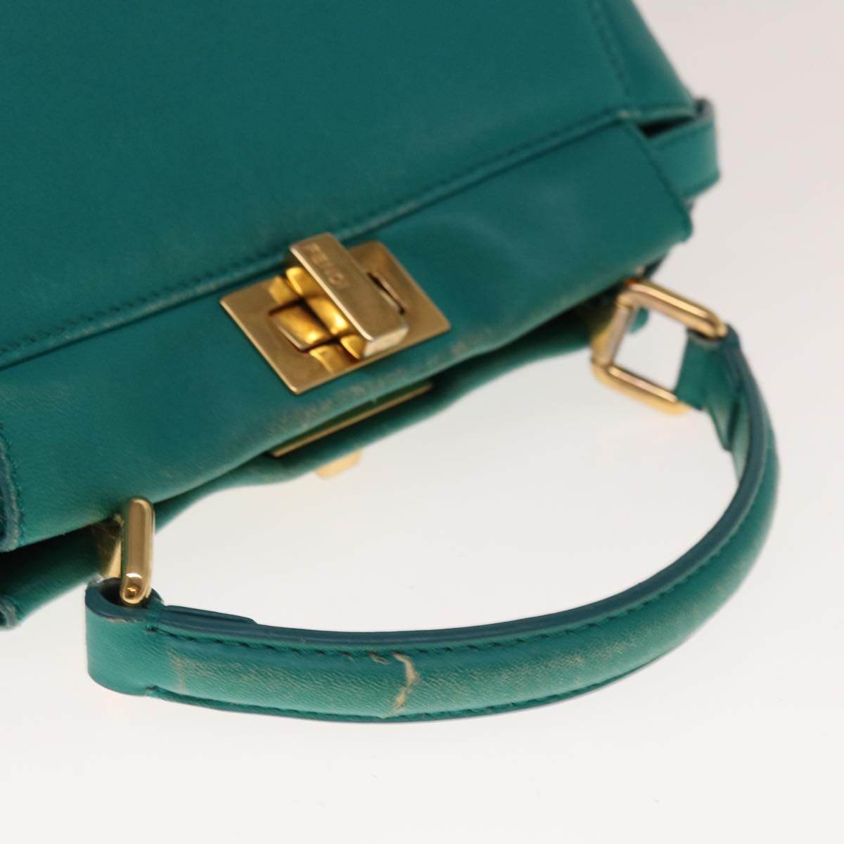 FENDI Micro Peek A Boo Hand Bag Leather Turquoise Blue 64807