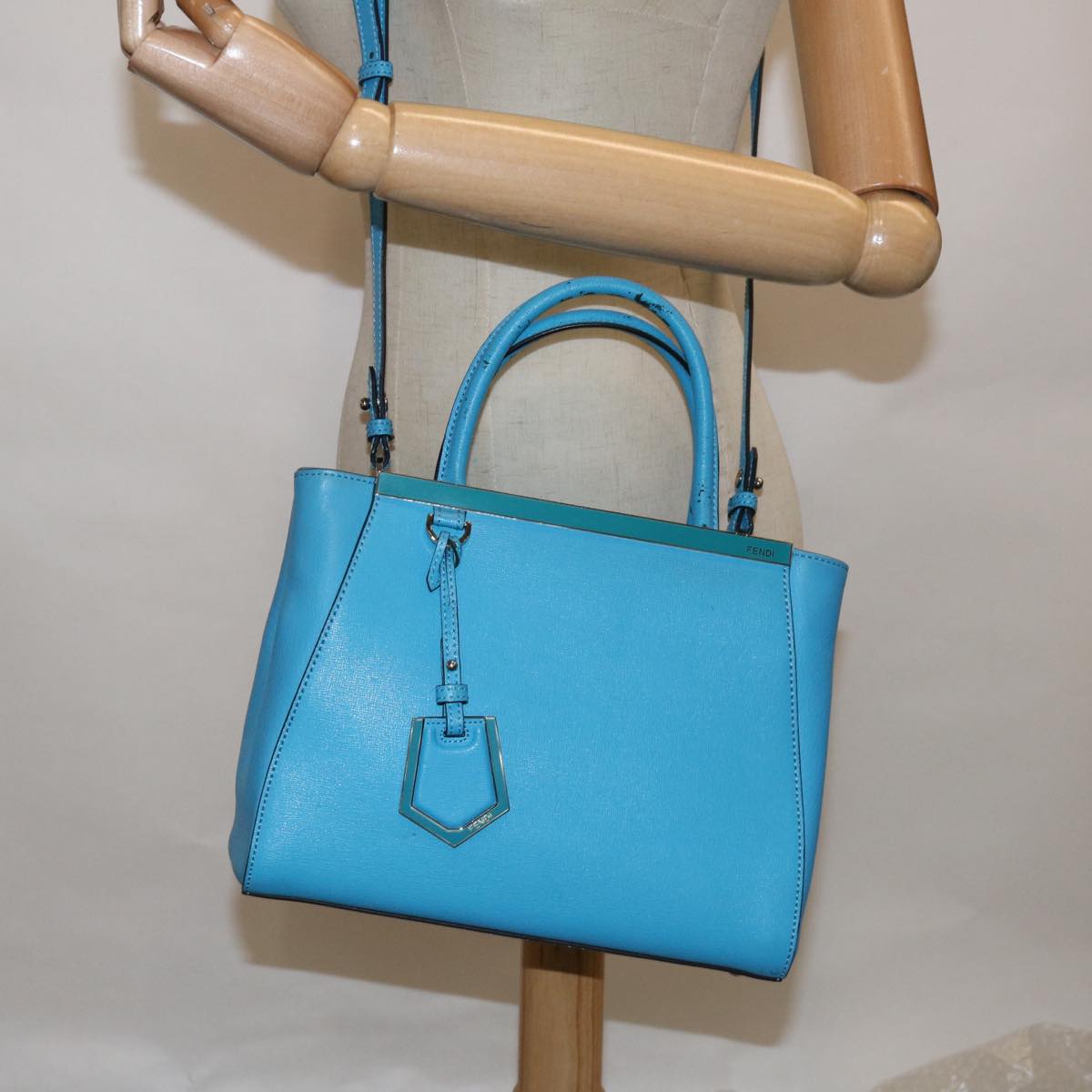 FENDI Petite To Jules Hand Bag Leather 2way Light Blue 64810