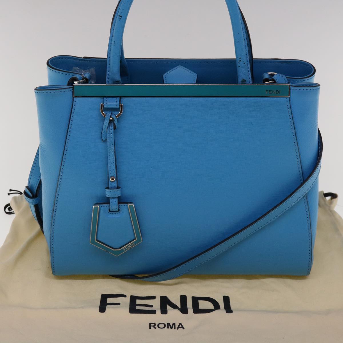 FENDI Petite To Jules Hand Bag Leather 2way Light Blue 64810