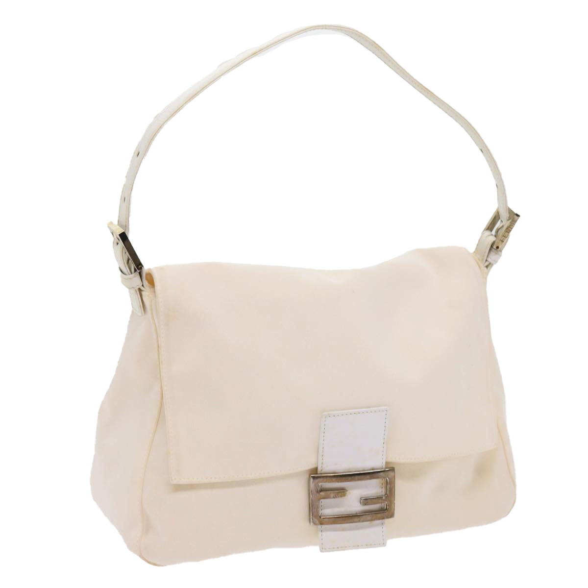 FENDI Mamma Baguette Shoulder Bag Nylon White 64877