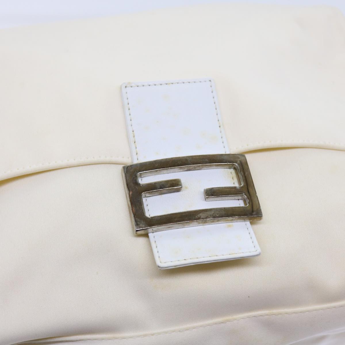 FENDI Mamma Baguette Shoulder Bag Nylon White 64877