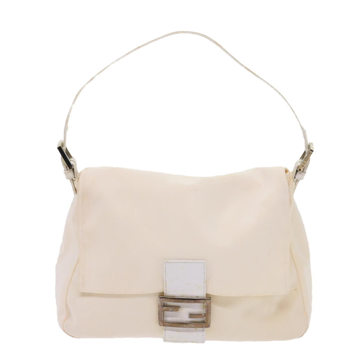 FENDI Mamma Baguette Shoulder Bag Nylon White 64877