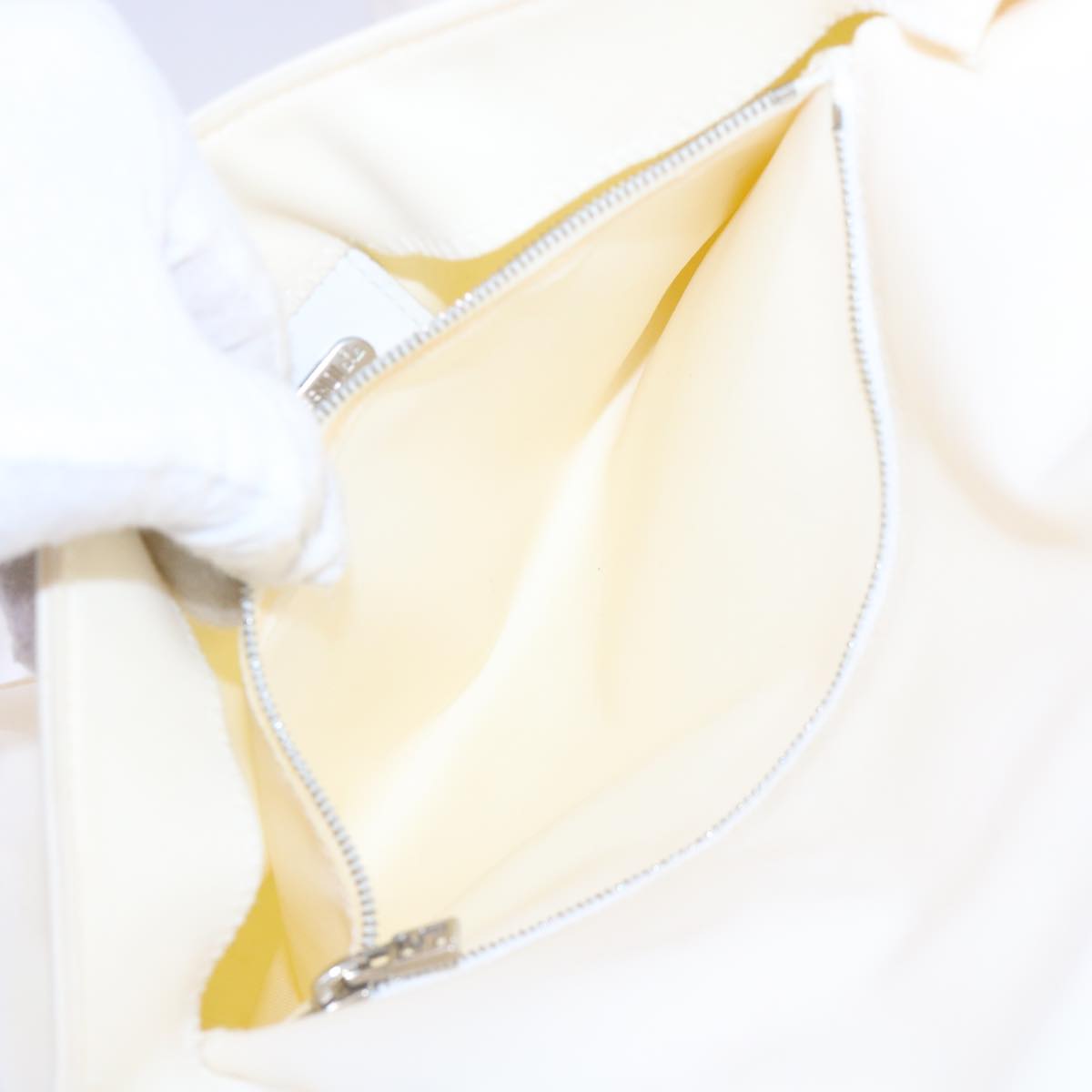 FENDI Mamma Baguette Shoulder Bag Nylon White 64877