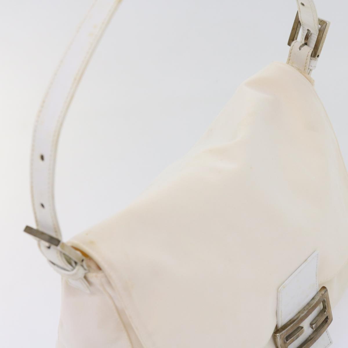 FENDI Mamma Baguette Shoulder Bag Nylon White 64877