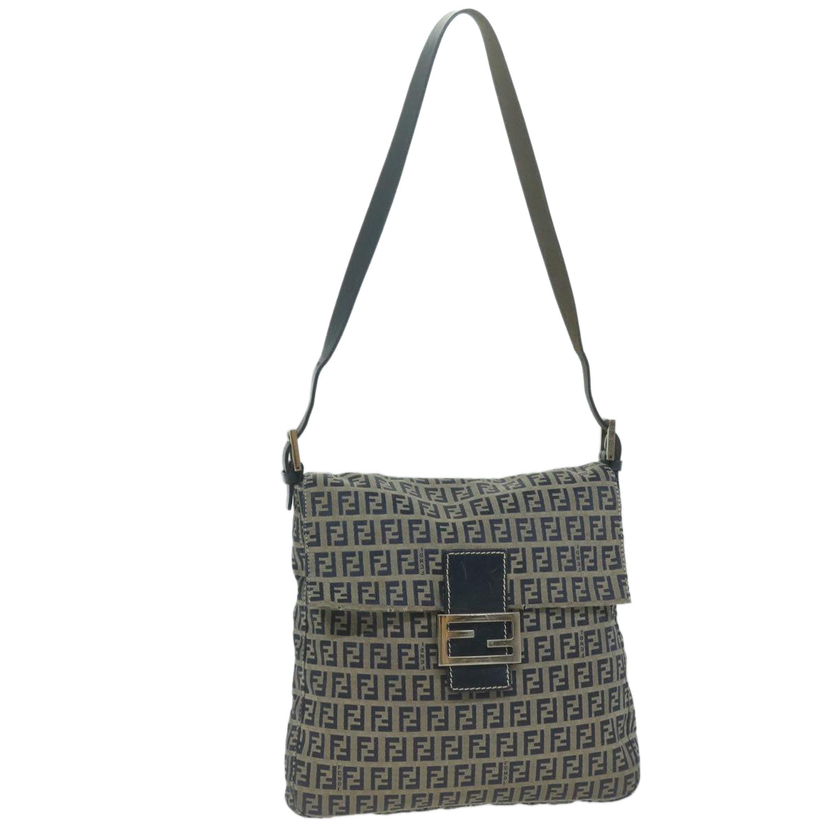 FENDI Zucchino Canvas Mamma Baguette Shoulder Bag Navy 65015