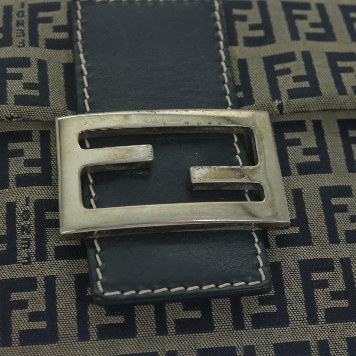 FENDI Zucchino Canvas Mamma Baguette Shoulder Bag Navy 65015