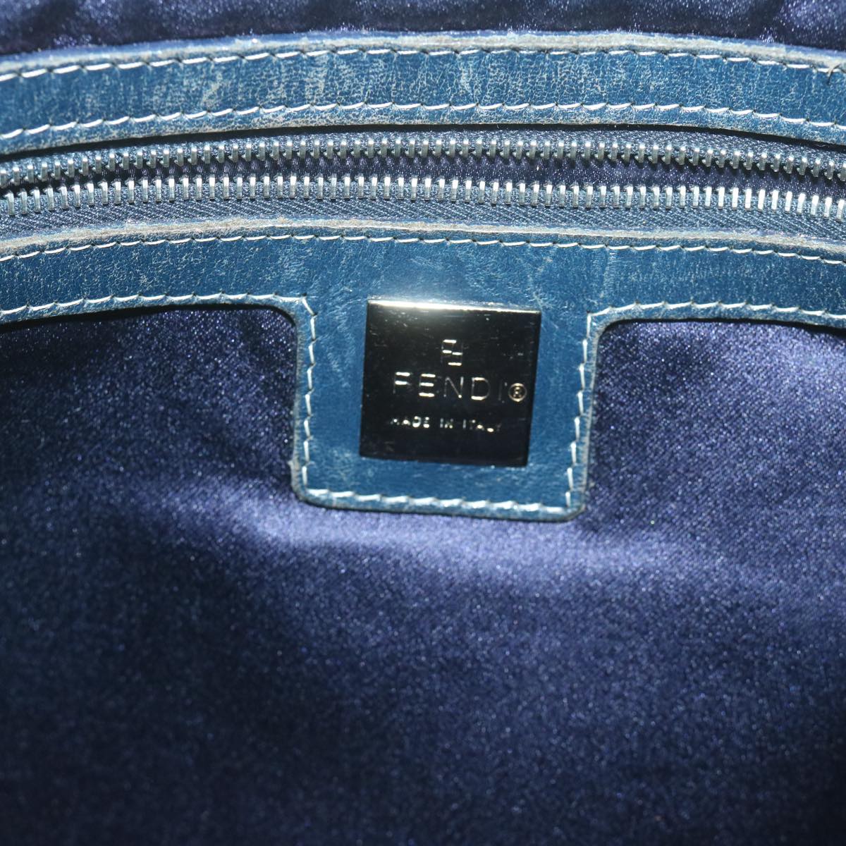 FENDI Zucchino Canvas Mamma Baguette Shoulder Bag Navy 65015