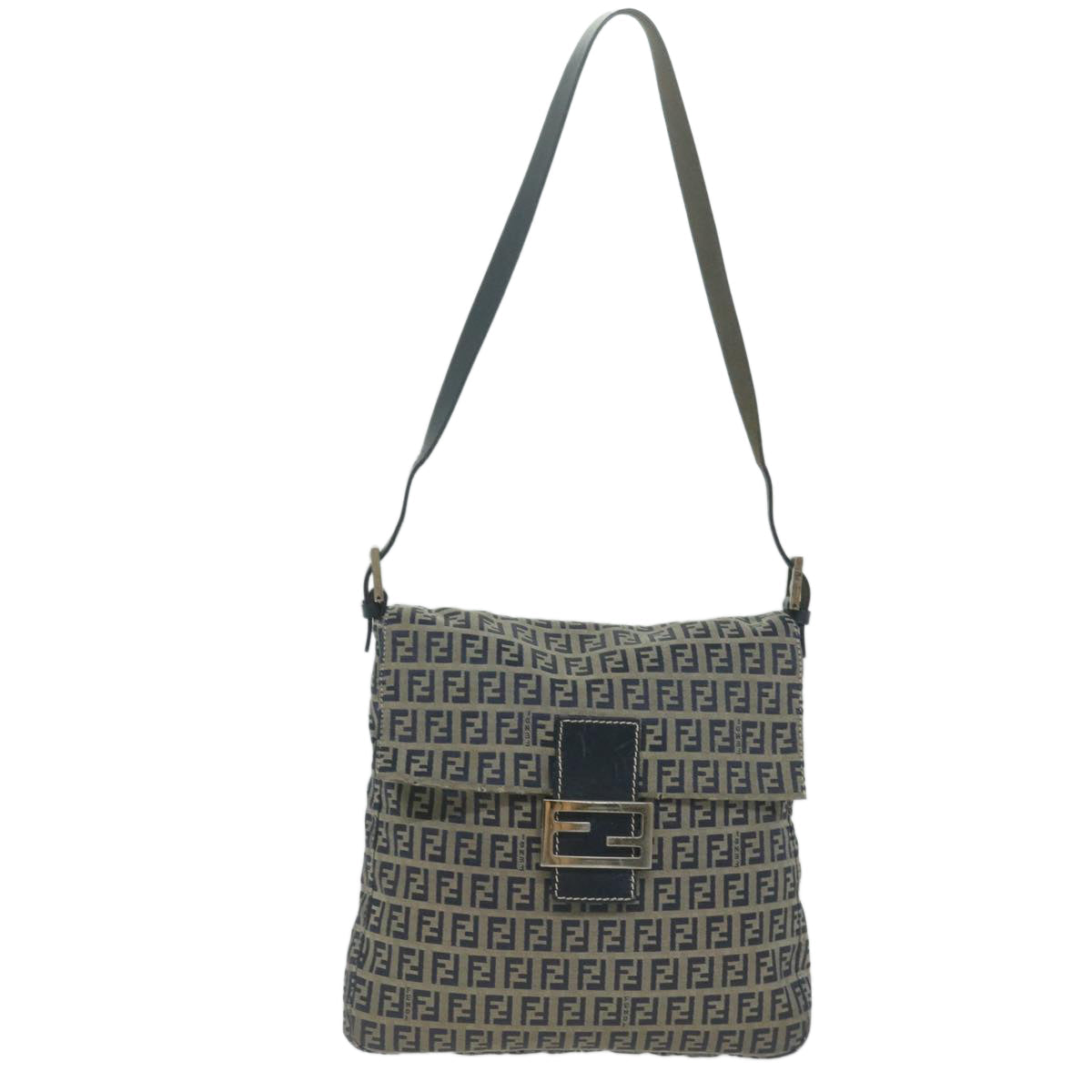 FENDI Zucchino Canvas Mamma Baguette Shoulder Bag Navy 65015
