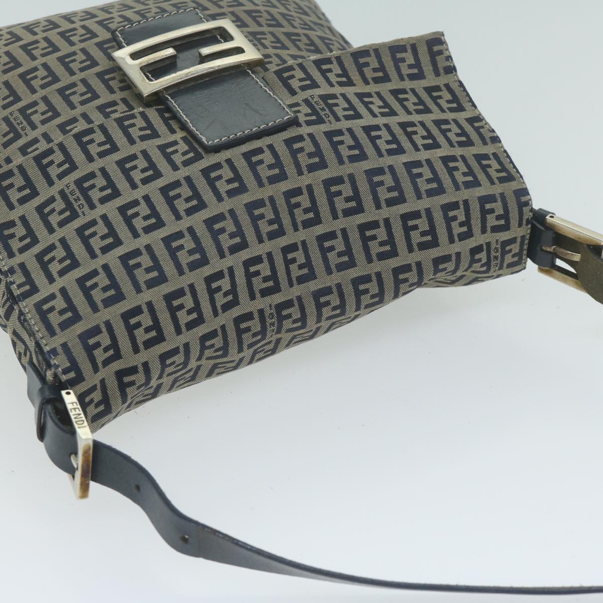 FENDI Zucchino Canvas Mamma Baguette Shoulder Bag Navy 65015